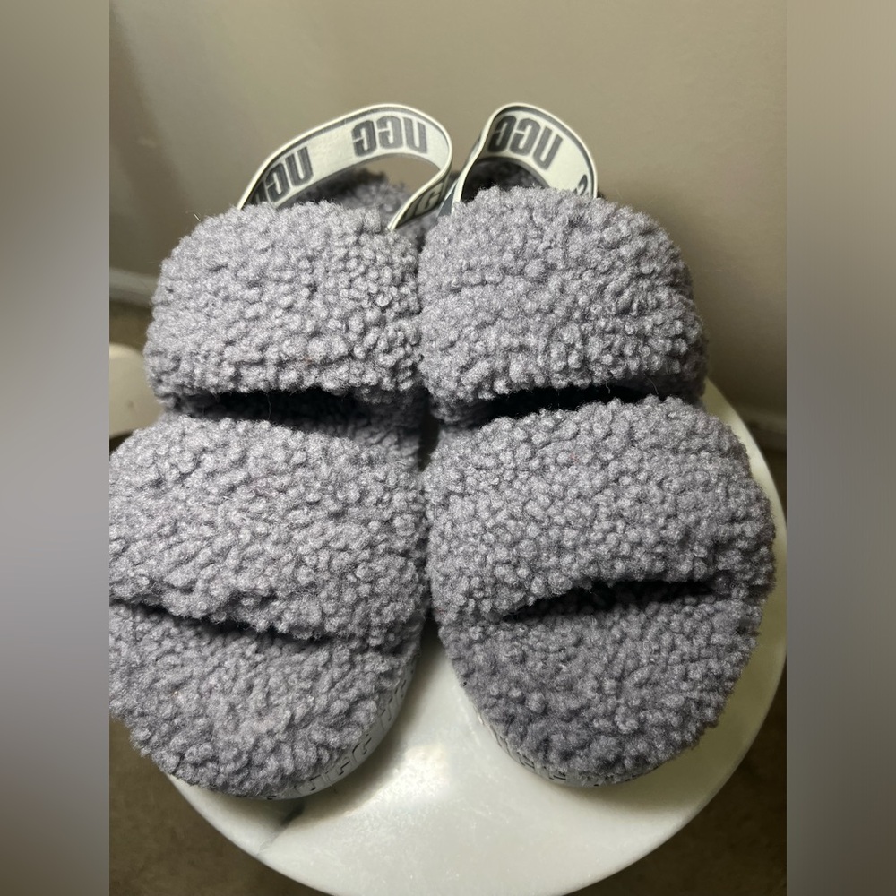 UGG’s, hard to find, unisex, Gray Fur Slides. New tags. 10W/.8.5 guy.